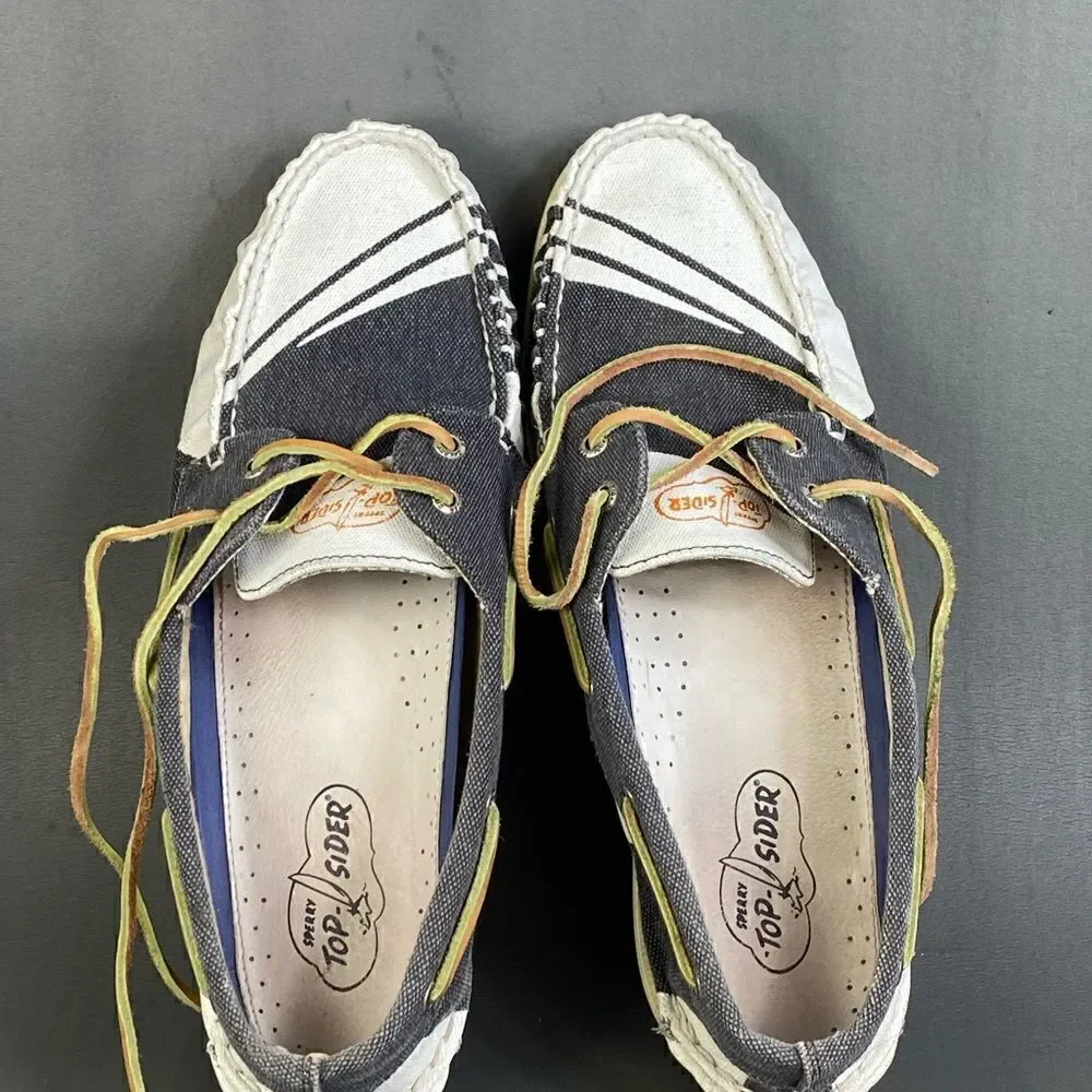 Sperry Top-Spider 2-Eye Hand Painted Rigger Navy/White boat shoes mens size 12